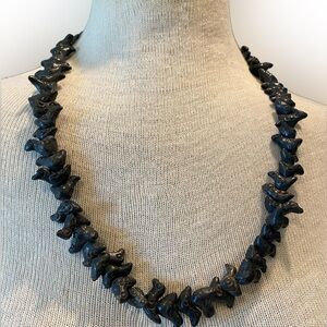 Vintage Mexican Folk Art Oaxaca Barro Black Pottery Carved Bird Necklace